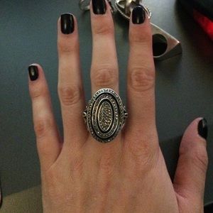 Silver and black with rhinestones ring