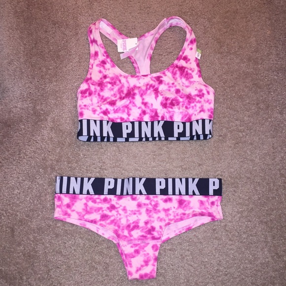 NWT pink tie dye sports bra and panty set