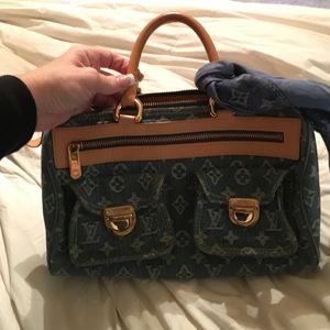 Louis Vuitton denim speedy with denim like scarf