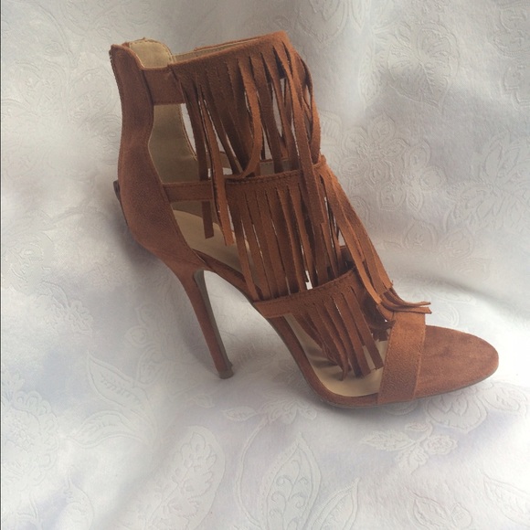 Wild Diva Lounge Shoes - Suede Fringe Coyote Brown Heels