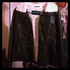 Faux leather jacket with Sherpa linings inside