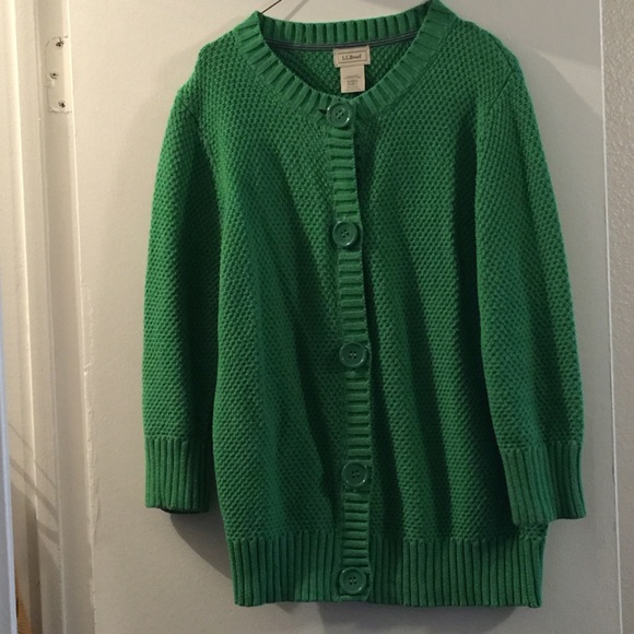 Green LL Bean Cardigan Sweater