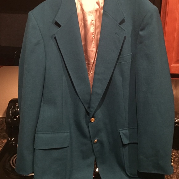 Men teal blue blazer w/ gold buttons