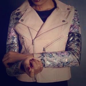 Graffiti rose & face quilted jacket