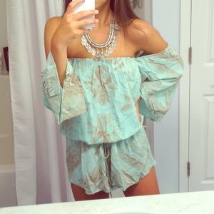Blue Life tie dye off shoulder boho romper