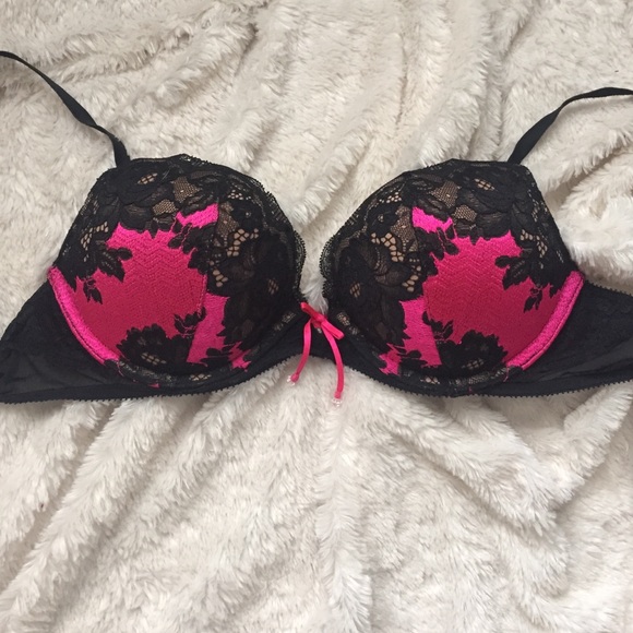 Victoria's Secret Hot Pink & Black Lace Bra