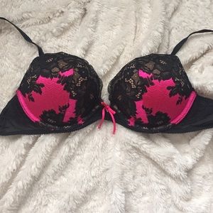 Victoria's Secret Hot Pink & Black Lace Bra