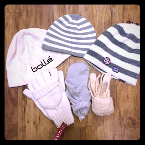 Trio of beanies and gloves