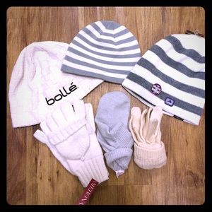 Trio of beanies and gloves