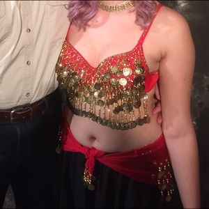 Red belly dancing hip scarf high quality