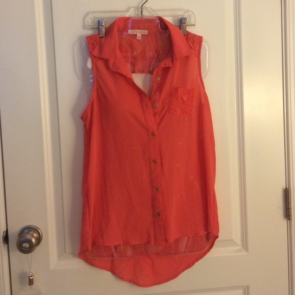 Sheer button up shirt with lace