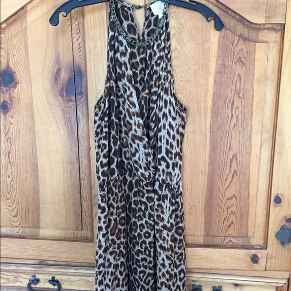 Parker Leopard Print silk wrap dress chain neck