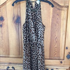 Parker Leopard Print silk wrap dress chain neck