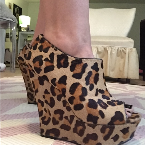 Steve Madden Leopard Peep Toe Wedge Booties