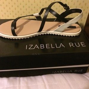 Black and White Faux-Snakeskin Sandals