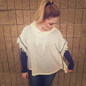 NWT Designer Jolt Poncho Hoody with Aztec trim.