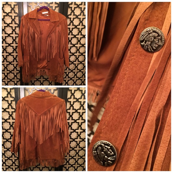 👑Host Pick👑 VINTAGE SUEDE FRINGED BOHO JACKET - Picture 5 of 10
