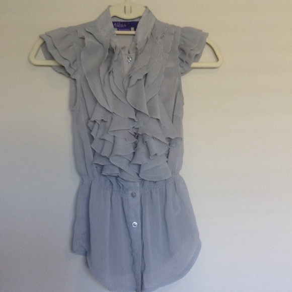 Miley Cyrus Max Azria Grey ruffle button down
