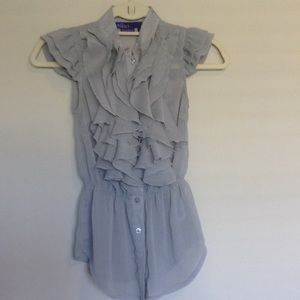 Miley Cyrus Max Azria Grey ruffle button down