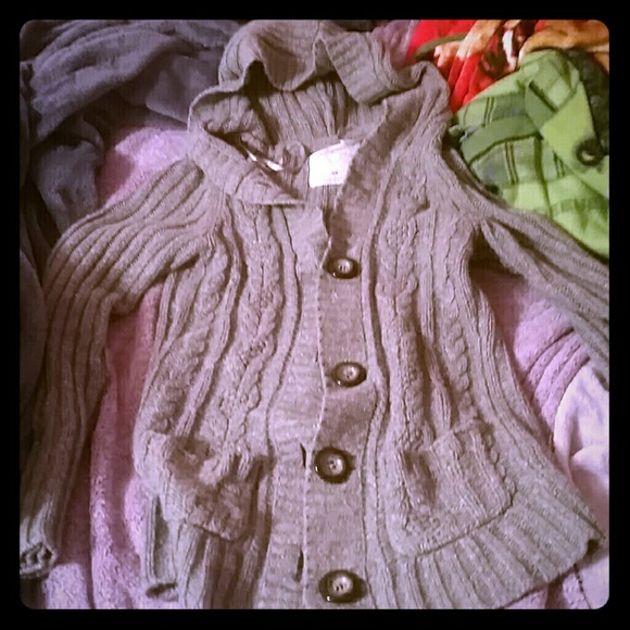 Gray button up hooded aweater