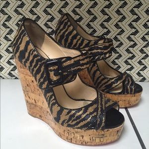 Christian Louboutin Melides Cork Wedges, Zebra