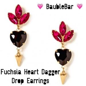 BuableBar Fuchsia Heart Dagger Drop Earrings!