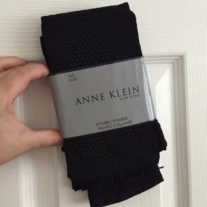 NWT 3pr Anne Klein black tights 1 pattern 2 solid