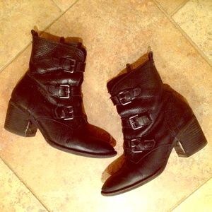 Vince Camuto Dassia Black Leather Buckle Boot