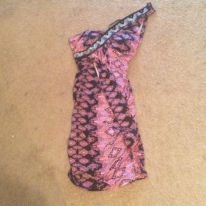 Small pink dress wore once. Silky mesh material.