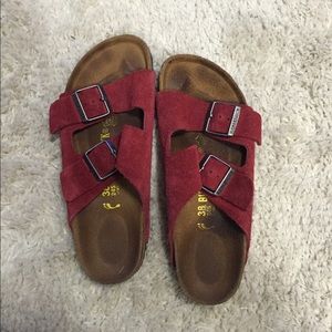 Red Suade Birkenstocks (Size 38)