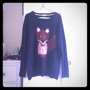 Navy blue knit fox sweater