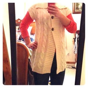 Cream color Eddie Bauer Knit Short Sleeve Cardigan
