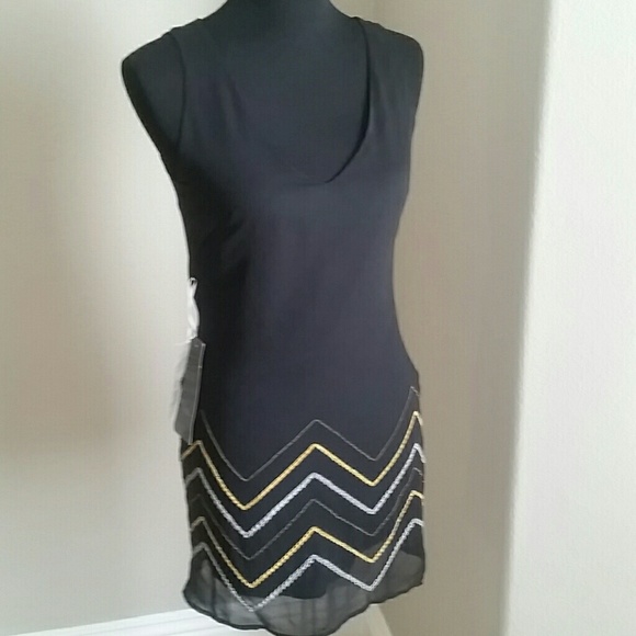 Bebe Cutout Chain Beaded Dress