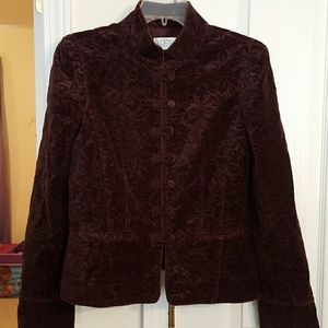 Loft Wine Velvet Damask print jacket