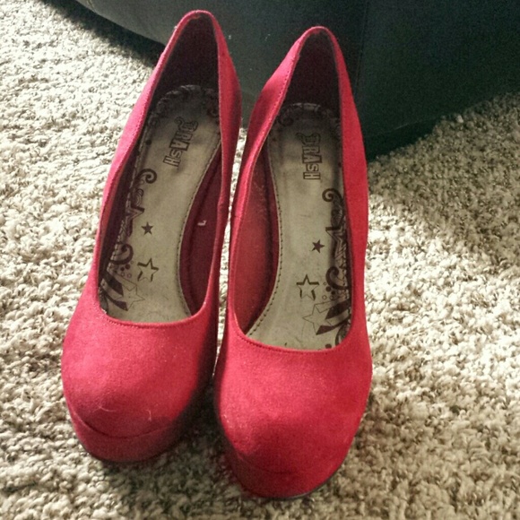 Red suede high heels