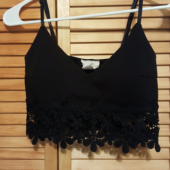 NWOT BLACK Lace flower crop top