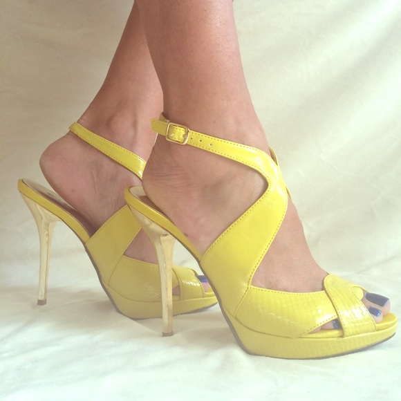 Bakers Shoes - Gold Heeled, yellow sandals by Bakers