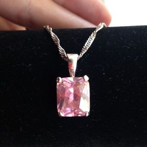 Pink Gem in Sterling Silver Necklace