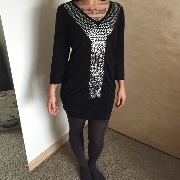 Black sequins sweater dress