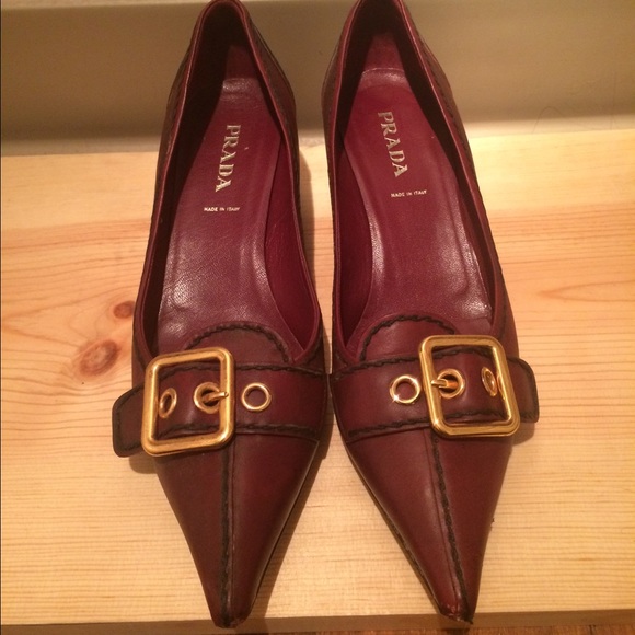Authentic Prada Burgundy red leather kitten heels