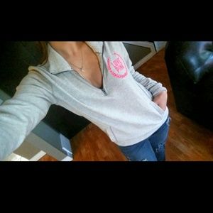 SOLD!! VS PINK Quarter Zip Gray & Pink Sweatshirt