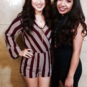 Stripped Maroon Long Sleeve Romper