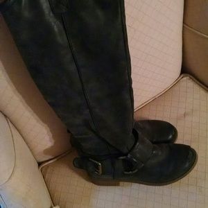 Grey knee high boots