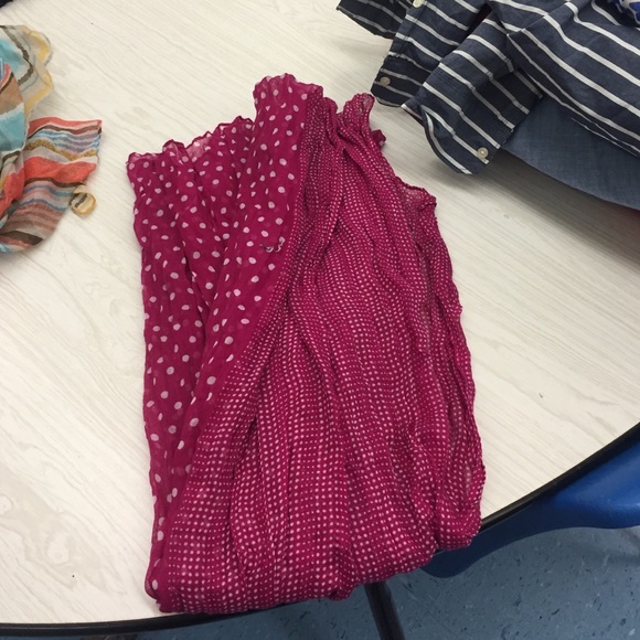 Pink and white polka dot scarf