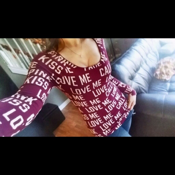 VS PINK Long Sleeve Maroon "Love Me Pink Me" Tee