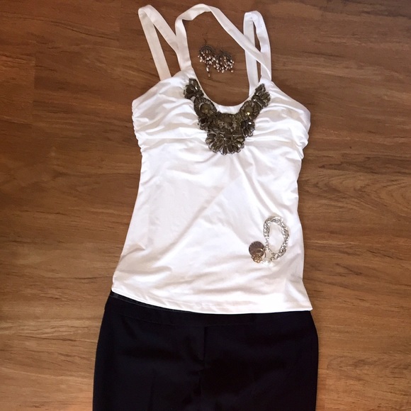 Beaded Cache white tank top