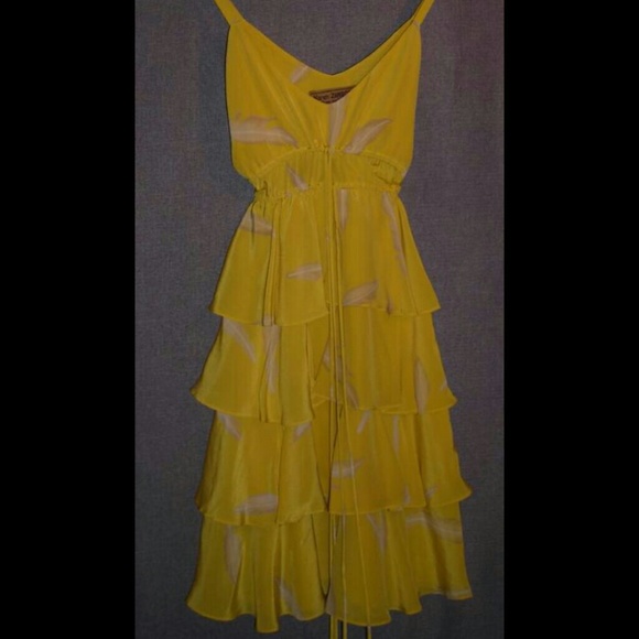 karen zambos Dresses & Skirts - NEW- Karen Zambos Silk Yellow Feather Dress -SMALL