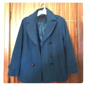 Blue pea coat with a hood