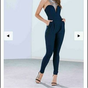 Make an offer! !!!Navy V plunge strapless Jumpsuit
