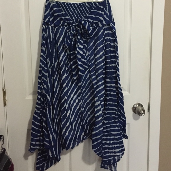 Blue and White Midi Skirt